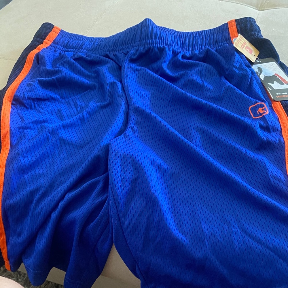 AND1 Men's Athletic Shorts in Blue with Orange Accents